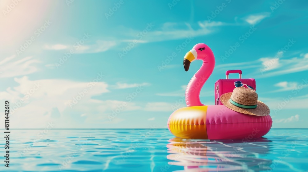 pink flamingo lifebuoy floats on beach on summer time vacation pink flamingo lifebuoy floats on beach on summer time vacation