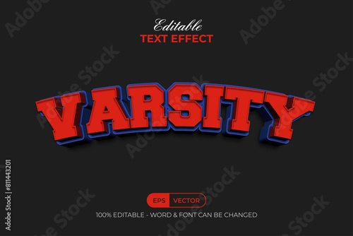 Varsity Text Effect 3D Curve Style. Editable Text Effect.