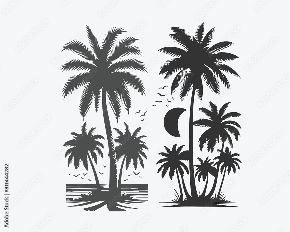 plum tree silhouettes on a white background Vector illustration plum tree silhouettes on a white background Vector illustration