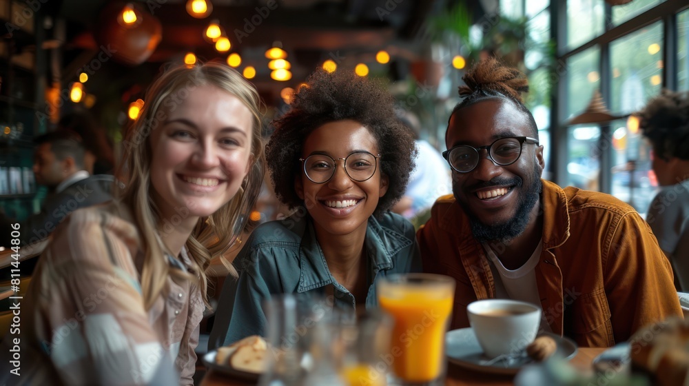 Joyful Coffee Break: Multicultural Business Group Enjoying Fun Moment in Cafe