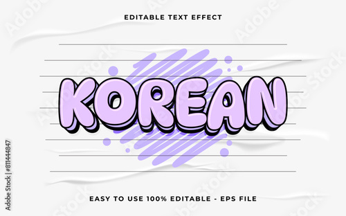 korean 3d editable vector text effect. simple style text effect.
