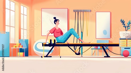 Graceful movements of woman in tranquil Pilates session with essential accessories