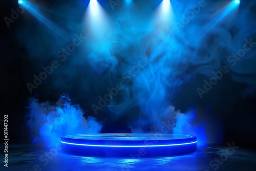 dramatic stage with blue spotlight and smoke effect vector illustration