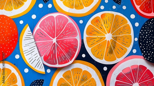 Vibrant Risograph-Inspired Geometric Fruit Shapes with Bold Dotted Patterns