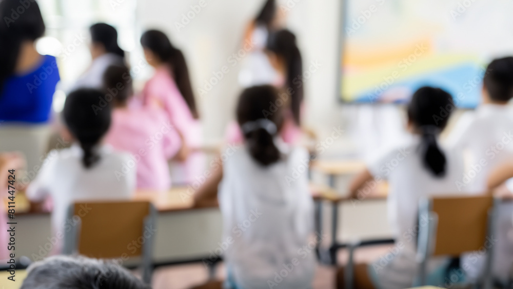 blur crowd teacher and student activity in the classroom. Generative Ai blur crowd teacher and student activity in the classroom. Generative Ai