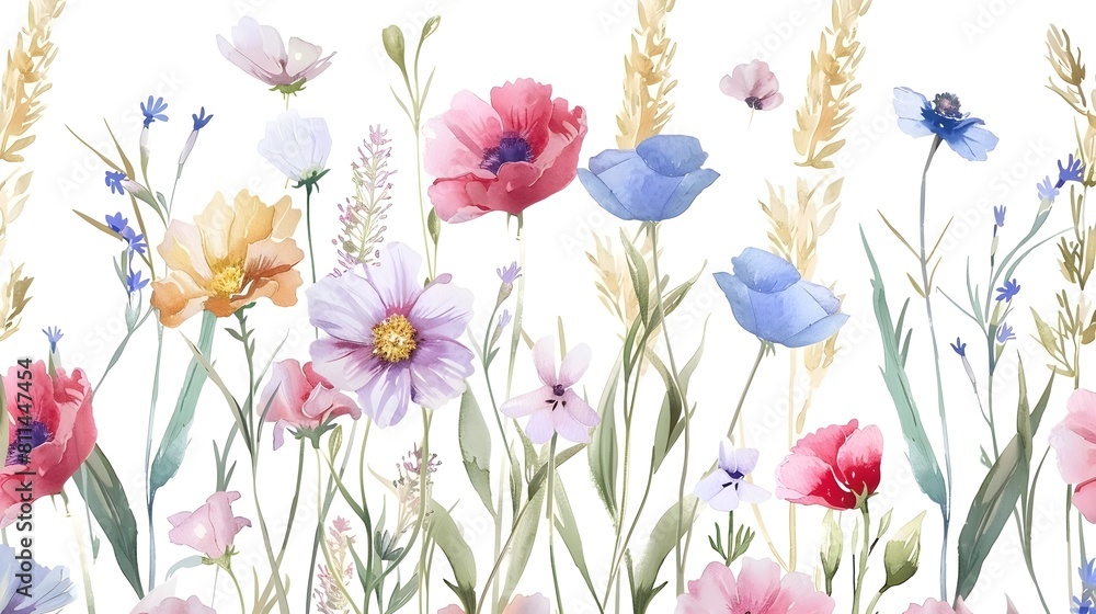 Vibrant Floral Meadow Watercolor Pattern for Summer Nature Designs