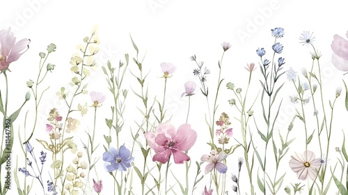 Stunning Floral Summer Seamless Pattern with Watercolor Hand-Drawn Wild Flowers in Blooming Field