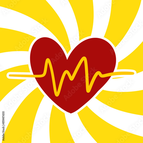abstract heart and yellow rays background