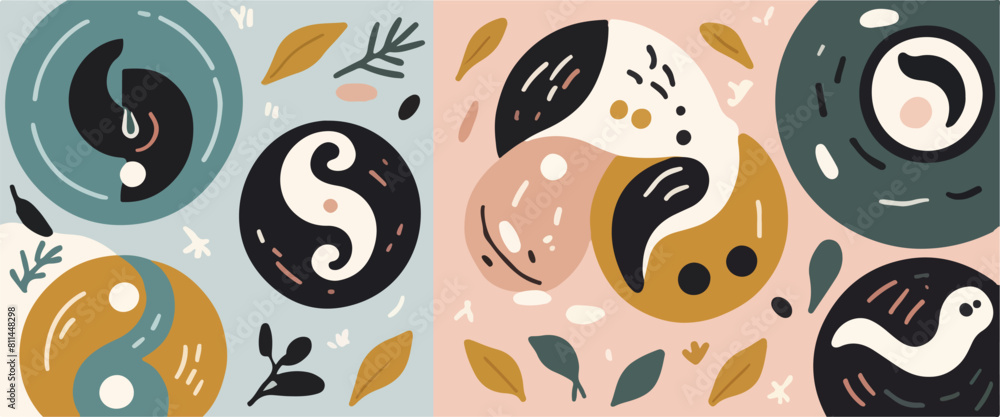 Illustrations of Energy Balance - Yin and Yang Symbolizing Harmony and Alignment Illustrations of Energy Balance - Yin and Yang Symbolizing Harmony and Alignment