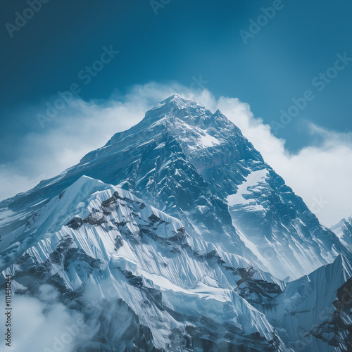 Majestic Summit of Mount Everest Amidst Clouds