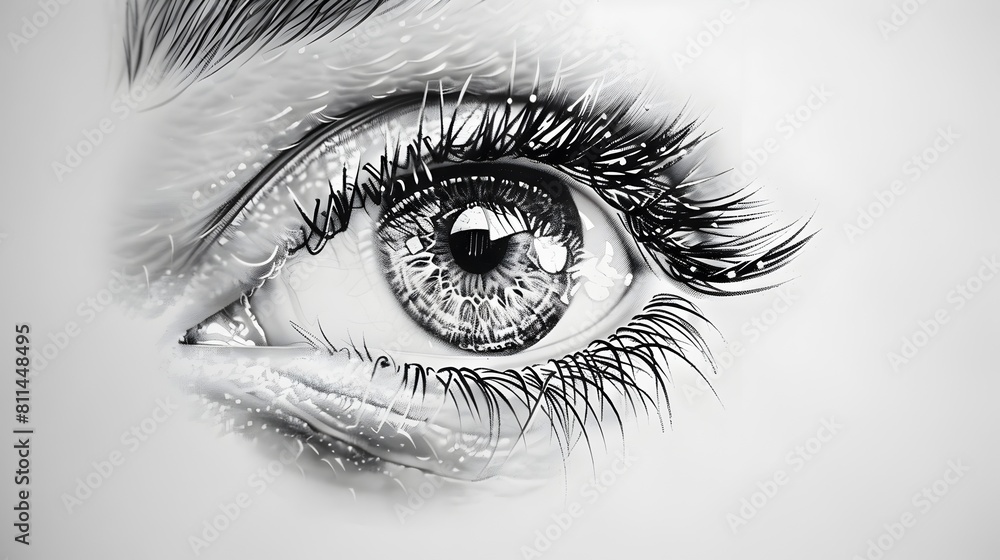 Fototapeta premium Highly Detailed Black and White Drawing of a Human Eye on a Plain White Background