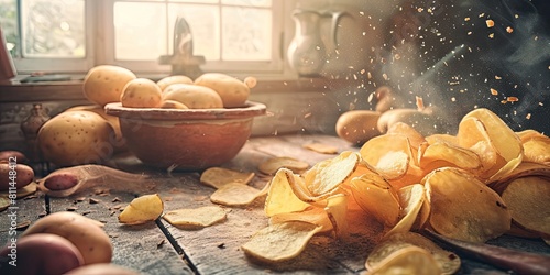 Indulge in the deliciousness of homemade potato chips, irresistibly yummy and satisfyingly crispy! 🥔😋 Treat yourself to homemade goodness. photo
