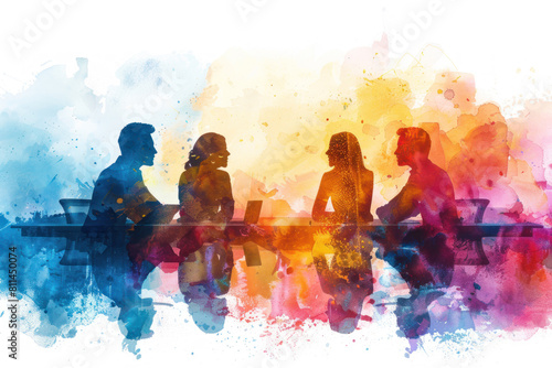 Colorful watercolor paint of group people discussion on business meeting