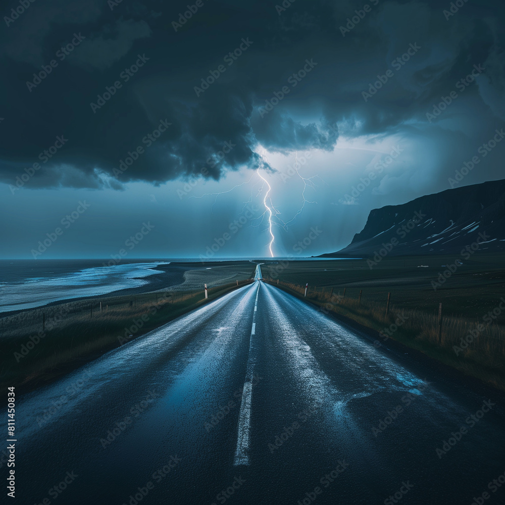 Coastal Roads During a Thunderstorm Mockup: Stormy Coast with Dramatic Skies Coastal Roads During a Thunderstorm Mockup: Stormy Coast with Dramatic Skies