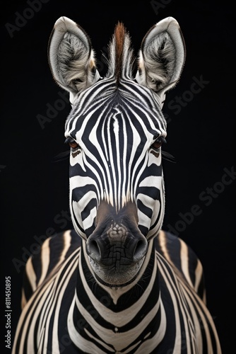 Majestic Zebra in Ebony Solitude      Striking Frontal Portrait for Microstock     