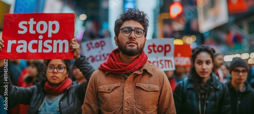 Group Protesters Holding "Stop Racism" Signs © Денис Никифоров