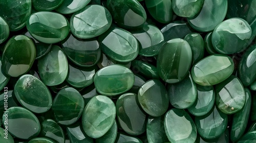 Elegantly Arranged Emerald Green Jade Stones in Minimalist Display