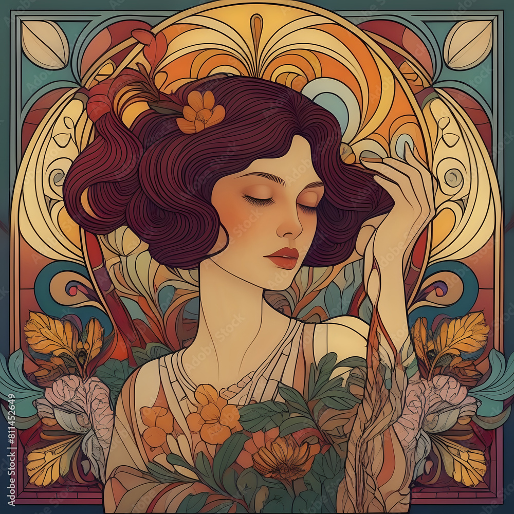 Artistic scene inspired by the art nouveau style with colorful depictions - generated by ai Artistic scene inspired by the art nouveau style with colorful depictions - generated by ai