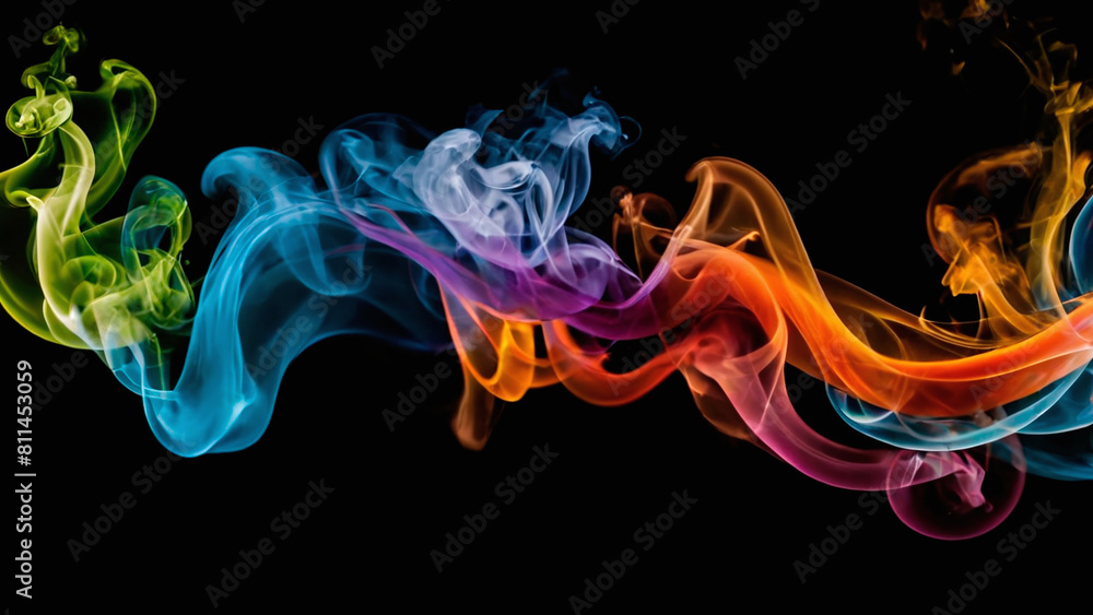 Abstract multicolored smoke isolated on black background. Background from the smoke of vape Abstract multicolored smoke isolated on black background. Background from the smoke of vape