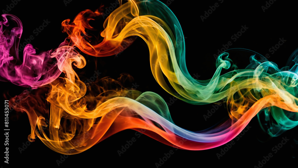 Abstract multicolored smoke on a black background. Background from the smoke of vape Abstract multicolored smoke on a black background. Background from the smoke of vape