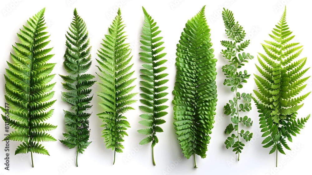 Crisp and Green Fern Leaves on White Background Showcasing Detailed Botanical Textures and Natural Crisp and Green Fern Leaves on White Background Showcasing Detailed Botanical Textures and Natural