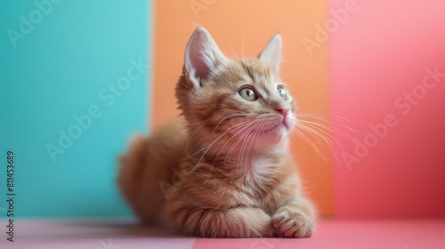 Cute kitten on pastel background © Lerson