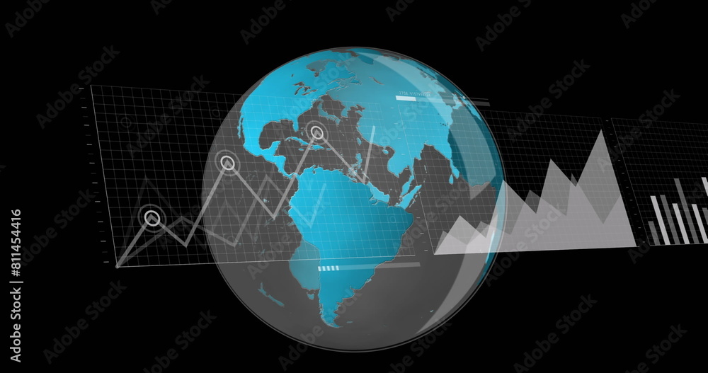 Fototapeta premium Image of financial data processing over globe