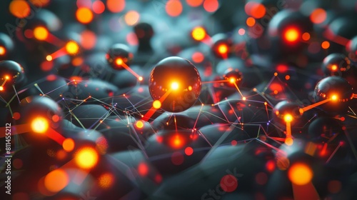 Quantum dots in electronics flat design top view nanotechnology application theme 3D render vivid