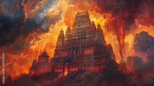 hindu temple under a dramatic sky, concept art painting © ProArt Studios