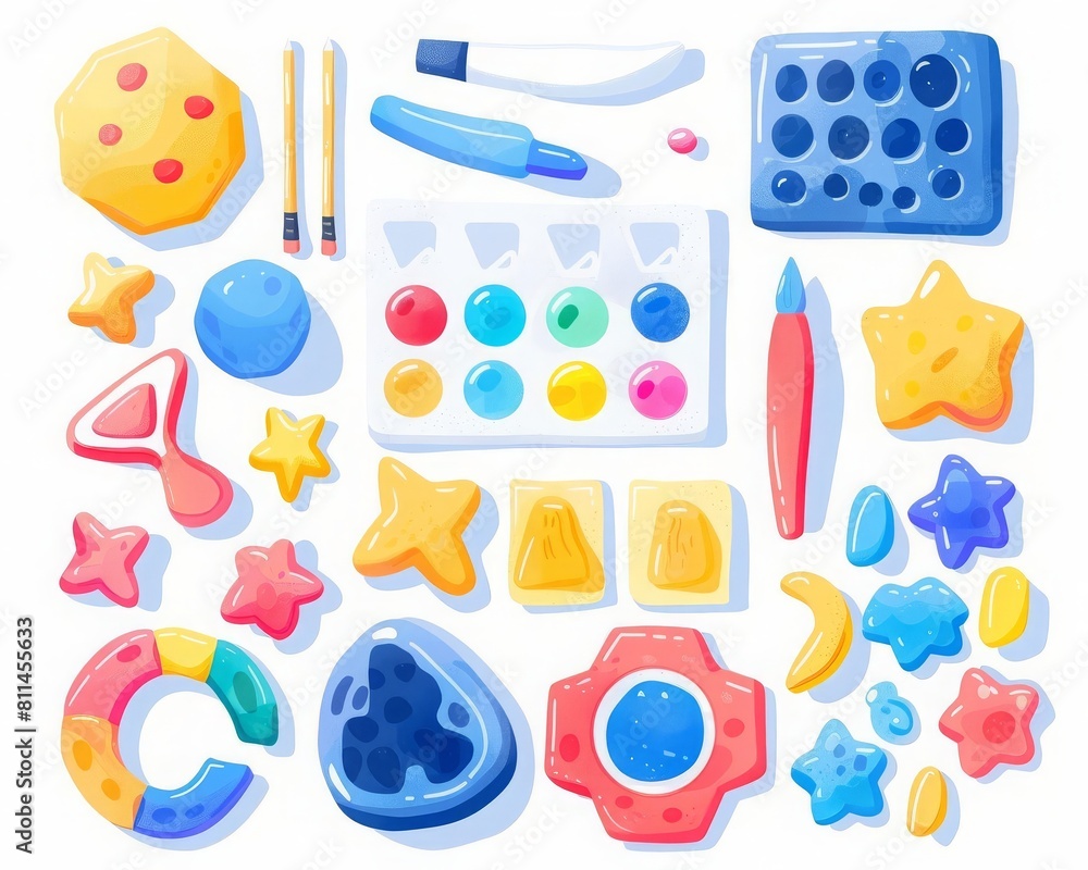 Shape sorting educational game flat design top view learning tools theme water color vivid