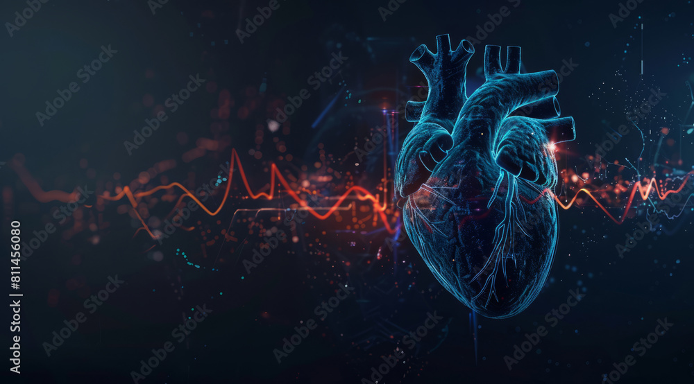 Hearth health cardiology concept with display that shows science research for heart diseases.