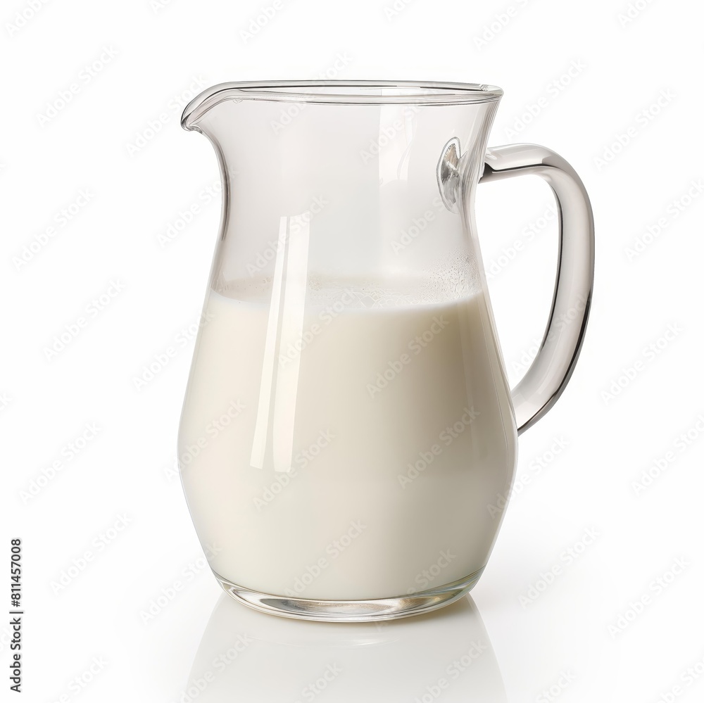 Fresh milk in a clear glass jug, perfectly isolated on white, Ai Generated Fresh milk in a clear glass jug, perfectly isolated on white, Ai Generated