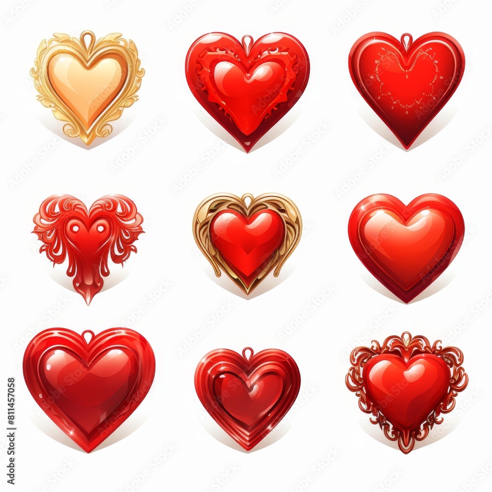 Collection of various heart icons on a clean white background, Ai Generated Collection of various heart icons on a clean white background, Ai Generated