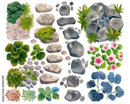 Decorative stepping stones flat design top view garden path theme water color Analogous Color Scheme