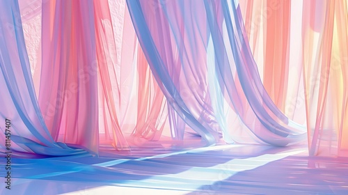 Dramatic stage set using transparent curtains for captivating scene changes, Ai Generated