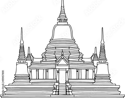 Thailand temple sketch drawing