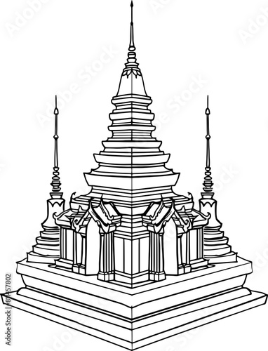 Thailand temple sketch drawing