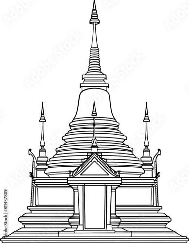 Thailand temple sketch drawing