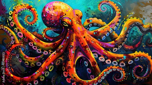 Wallpaper Mural Witness the Dazzling Beauty of an Octopus, Its Many Tentacles a Kaleidoscope of Colors, as It Swims Through a Vibrant Underwater Realm Torontodigital.ca