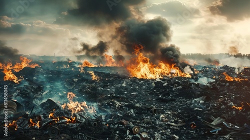 Design an impactful poster raising awareness about the importance of responsible waste management, featuring imagery of industrial waste being transformed into energy through controlled burning photo