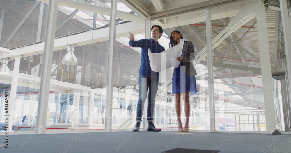 Image of financial data processing over business people Image of financial data processing over business people