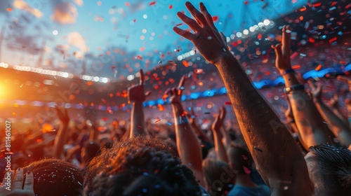 Cheering crowd at a concert or festival. photo