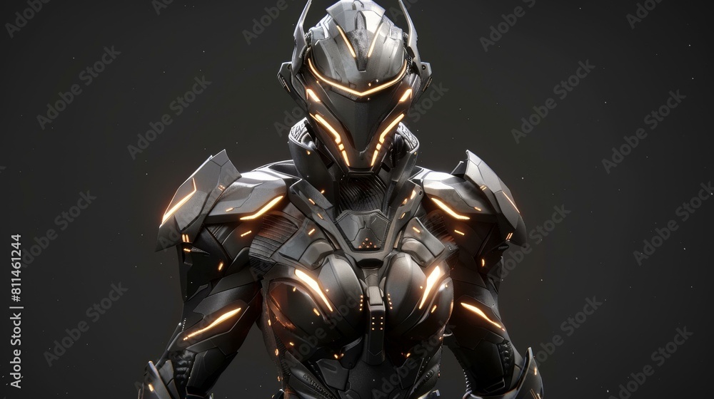 Futuristic armored character sporting glowing lights and intricate details, Ai Generated Futuristic armored character sporting glowing lights and intricate details, Ai Generated