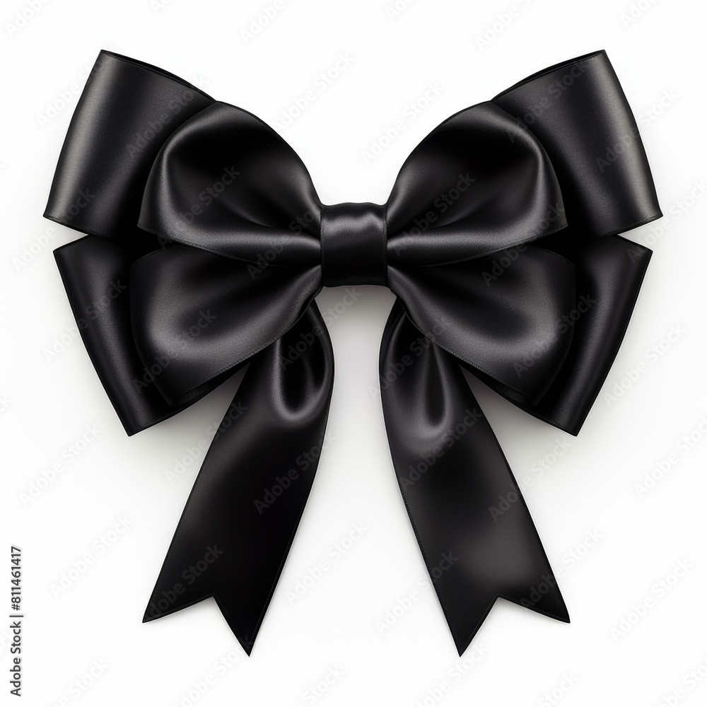 Elegant black bow and ribbon on a pristine white background, Ai Generated Elegant black bow and ribbon on a pristine white background, Ai Generated