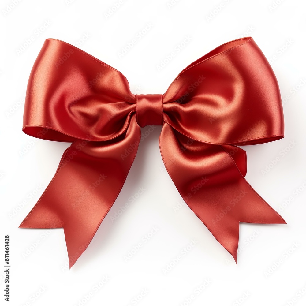 Vivid crimson bow and ribbon on a stark white background, Ai Generated Vivid crimson bow and ribbon on a stark white background, Ai Generated