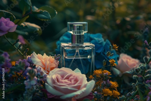 Limited edition perfume in a glass spray bottle with vanilla and sandalwood offers a fragrance that promotes relaxation and wellness photo