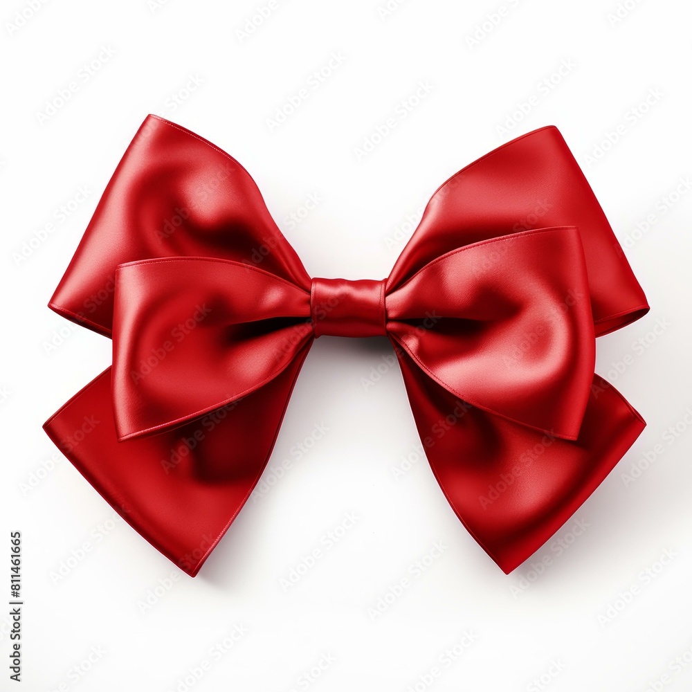 Vibrant red bow, perfectly isolated on a white background, Ai Generated