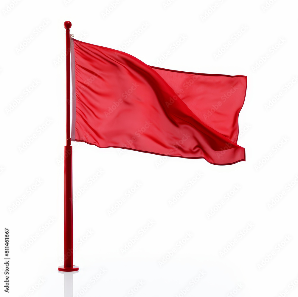 A vibrant red flag stands alone against a stark white backdrop, Ai Generated A vibrant red flag stands alone against a stark white backdrop, Ai Generated
