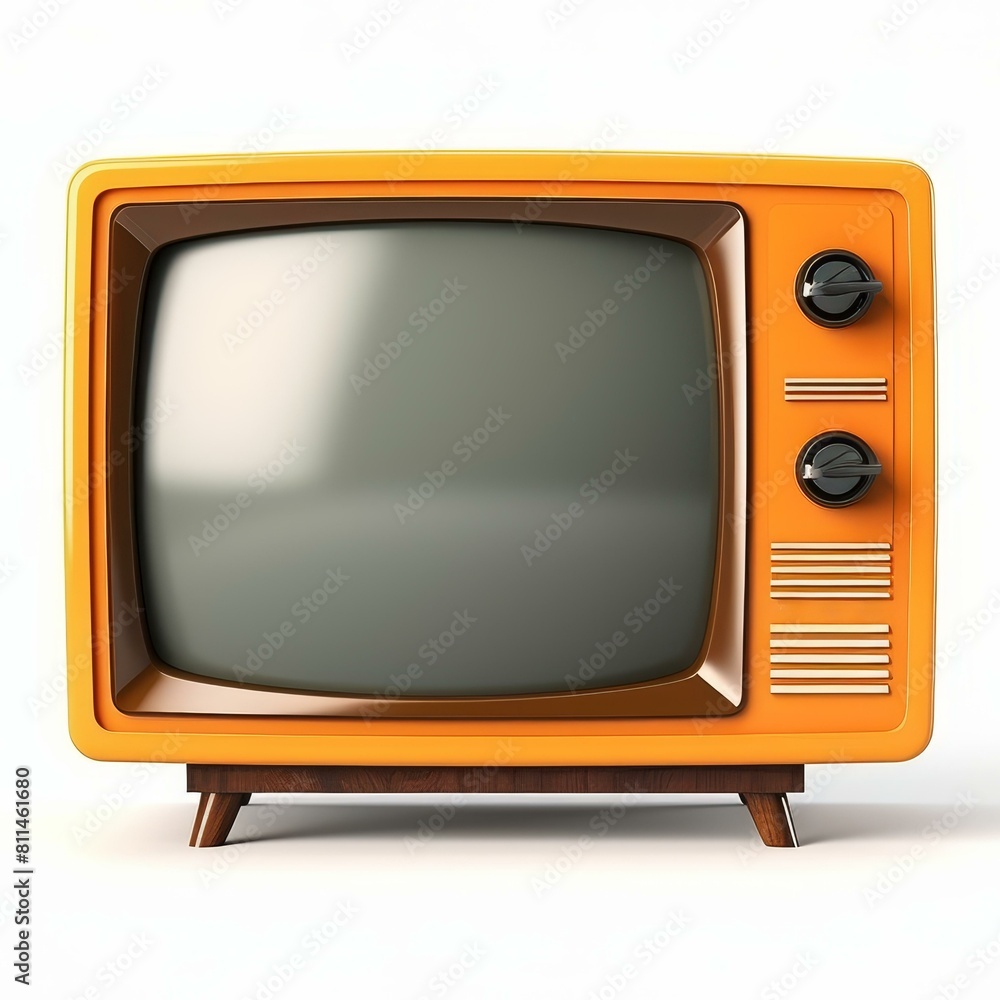 Vintage flat orange TV, classic retro design, Ai Generated