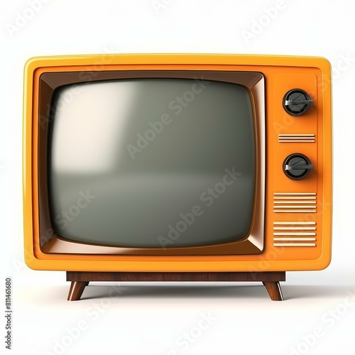 Vintage flat orange TV, classic retro design, Ai Generated photo